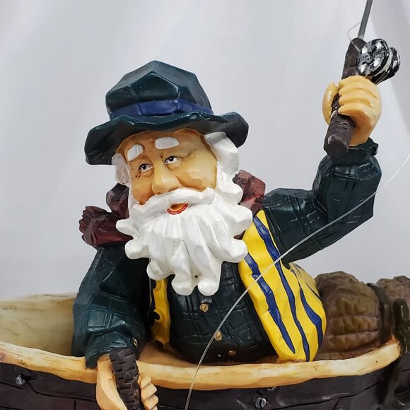 VTG Hand-Painted Santa Fisherman Figurine Boat With Fishing Rod Nautical Resin - Picture 2 of 11